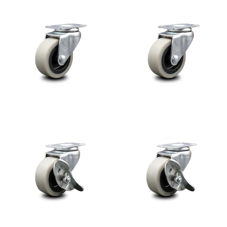 Service Caster 2 Inch Thermoplastic Wheel Top Plate Caster Set with 2 Brakes SCC-05S210-TPRS-2-SLB-2